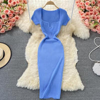 Vestido Elegante De Mujer YuooMuoo Primavera Verano 2025 Cuello Cuadrado Blanco Negro Suéter Bodycon Estilo Oficina Lady Longitud De Rodilla - details 4