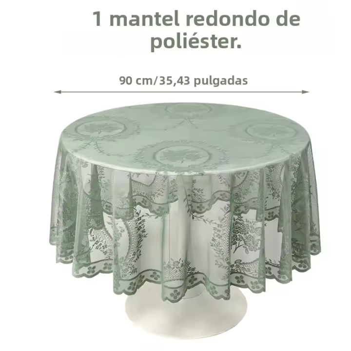 Mantel De Encaje Verde Elegante Para Fiesta De Cumpleaños Y Boda Decoración Para Adultos Suministros De Fiesta De Bebé Mantel Redondo De 1 Pieza - 1