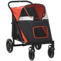 PawHut Cochecito para Perros Plegable Carrito para Mascotas con Ventanas de Malla Correas de Seguridad Bolsillos de Almacenamiento Carga 40 kg 112x65x100 cm Rojo - details 0