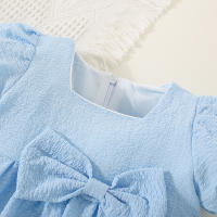 Vestido De Verano Para Bebé Niña En Color Sólido Con Cuello Redondo Y Lazo Para Uso Diario De Longitud De Rodilla - details 12