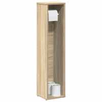vidaXL Mueble de baño con portarrollos 20,5x20x90 cm en color Roble Sonoma/Blanco/Negro | almacenamiento funcional diseño moderno para baño dormitorio sala - details 0
