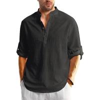 Camiseta De Lino Y Algodón Para Hombres Camisa De Manga Larga Con Botones Estilo Playa Hawaiano Transpirable Y Ligera Para Todas Las Estaciones - details 1