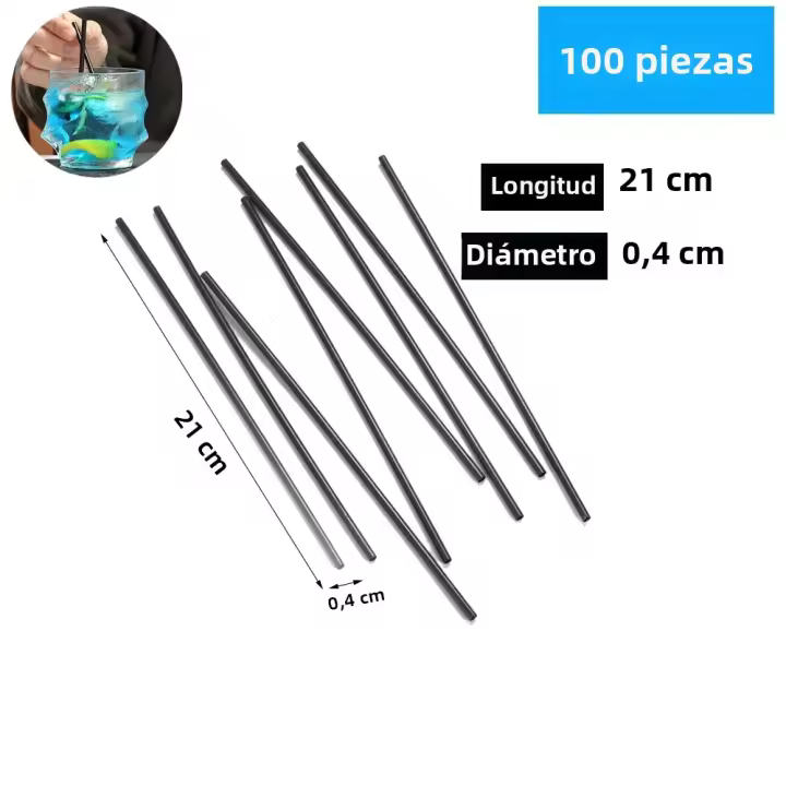 Tubo De Bebida Negro Para Café Y Cócteles 50/500/3000PCS ZOMASOU Plástico Para Fiestas Y Barra Empaque Por Pieza - 1