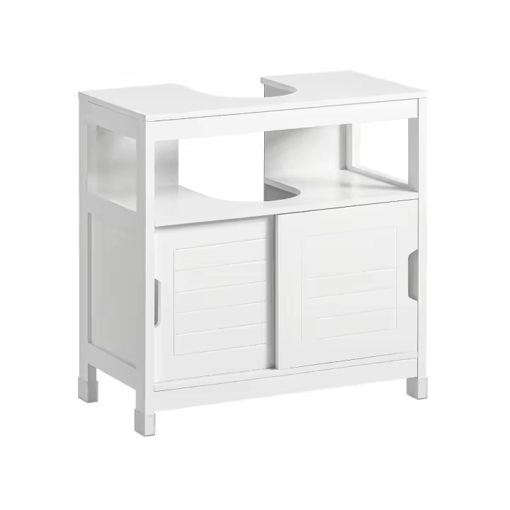 SoBuy FRG128-II-W Mueble para Debajo del Lavabo Armario de Baño de Suelo 1 Estante y 2 Puertas Correderas Blanco ES - 1