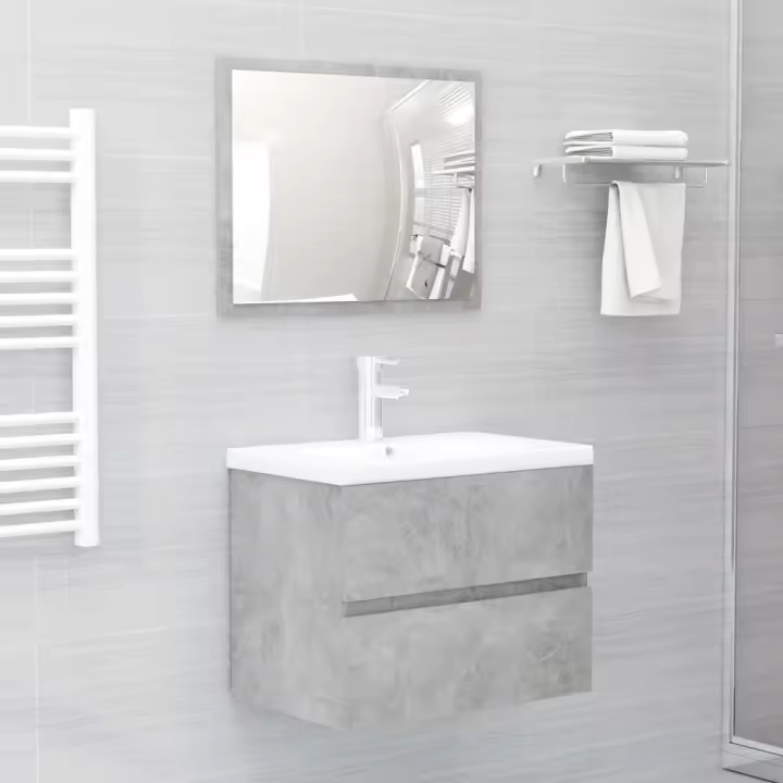vidaXL Juego de muebles de baño 2 pzas madera contrachapada en color Negro/Blanco brillante/Gris hormigón y más | almacenamiento funcional diseño moderno para baño dormitorio sala - 1