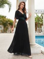 Vestido De Novia Sastre Unithorse Elegante Con Encaje Y Mariposa En Manga Chiffon Para Damas De Honor V-Neck Largo Al Piso - details 46