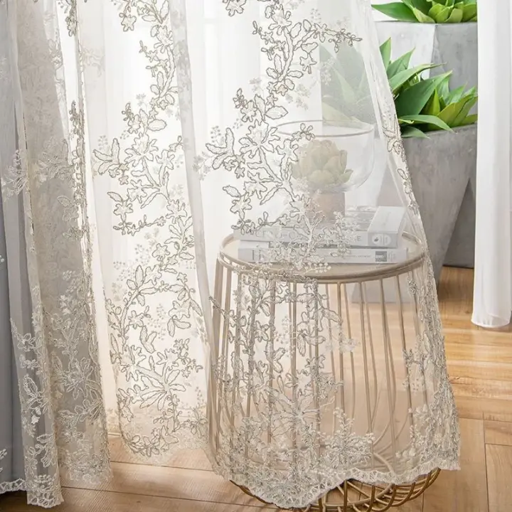 Cortinas De Encaje Bordado Estilo Princesa Para Sala De Estar Dormitorio Translúcidas De Poliéster 100% Un Panel - 1