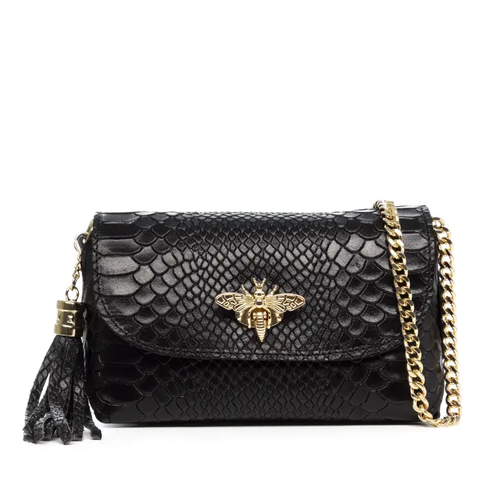 Firenze Artegiani. Amblar bolso bandolera mujer. Piel auténtica Gamuza grabado serpiente. Made in Italy. Vera Pelle Italiana. - 1