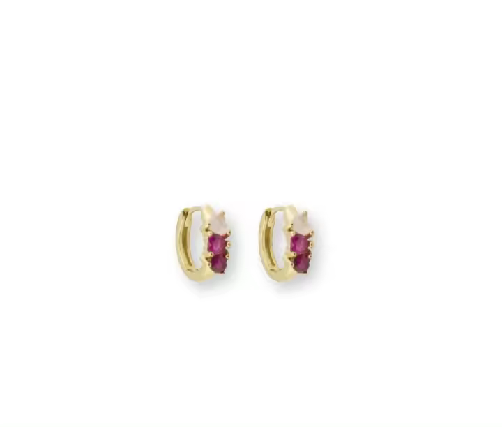 Aretes de Aro Dorados con Corazones, 11 mm, Piedras Rosa y Blanca, Ref: CHP153754C - 1