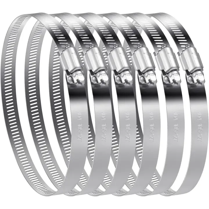 Lot de 6 Colliers de Serrage Tuyau en Acier Inoxydable 304 Réglables (105-127mm)-Idéaux pour Tuyaux d'Eau, Réservoirs de Gaz et Tubes Automobiles - 1