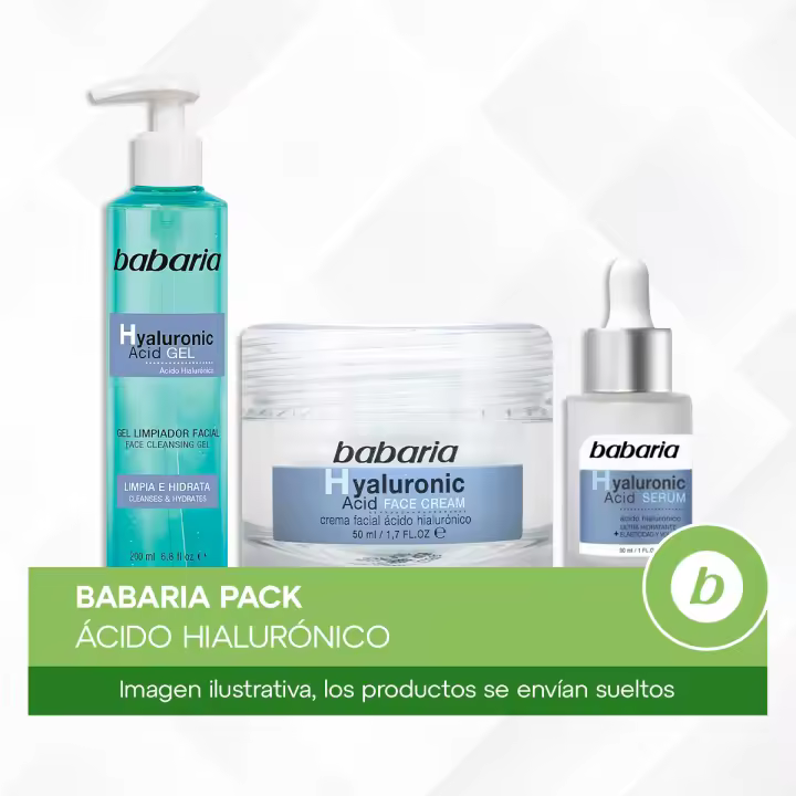 Babaria Pack Ácido Hialurónico: Crema Ultra Hidratante, Sérum Reafirmante y Gel Limpiador para Hidratación y Elasticidad Facial - 1