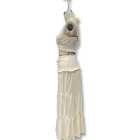 Conjunto Elegante De 2 Piezas Para Mujer Halter Sin Espalda Camisola De Cintura Elástica Con Volantes + Falda Larga De Encaje Sólida Vestido De Noche Para Fiesta Y Vacaciones En La Calle - details 5