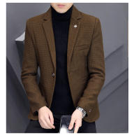 Traje Casual Grueso Para Hombre Estilo Coreano De Moda Abrigo Occidental Slim Ajustado Traje De Otoño E Invierno Con Cierre Simple - details 1