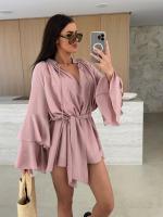 Vestido De Mujer Con Cuello En V Volante Irregular Manga Larga Con Cierre De Lazo Longitud Mini Estilo Oficina Lady - details 5