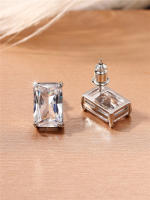 Pendientes De Estilo Cuadrado Huitan Para Mujer Con CZ Plata Versátiles Y Simples Accesorios De Joyería Moda Contratada - details 1