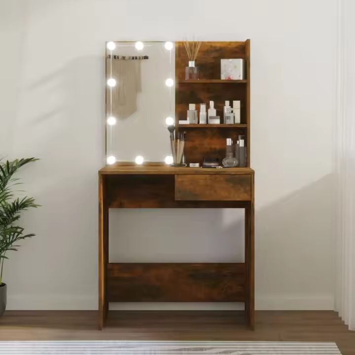 vidaXL Tocador con LED color roble ahumado 74,5x40x141 cm - 1
