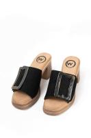 Paloma Wang sandalias mules dorados tacón medio detalle de hebilla - details 3