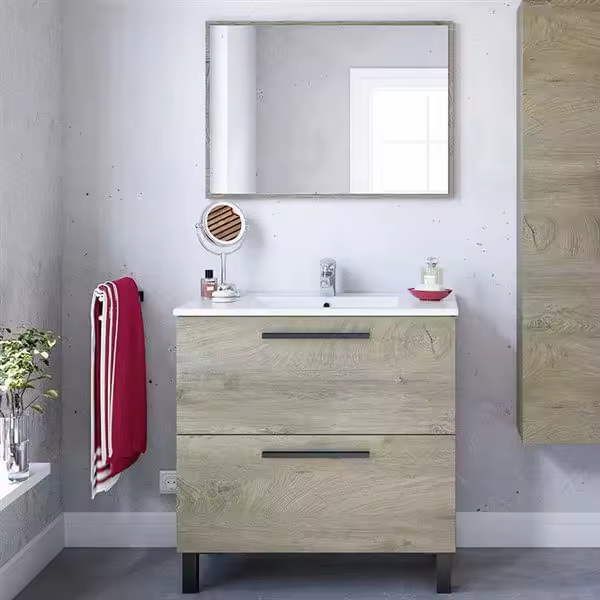 Mueble de lavabo Athena con espejo roble Alaska - 1