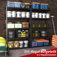 H198cm Estante Pesado 5-Estante de Almacenaje Metálico Capacidad de Carga 650kg, Altura Ajustable Estante Industrial para Garaje, Sótano y Taller, Negro, H198cm × W120cm × D45.7cm - details 1