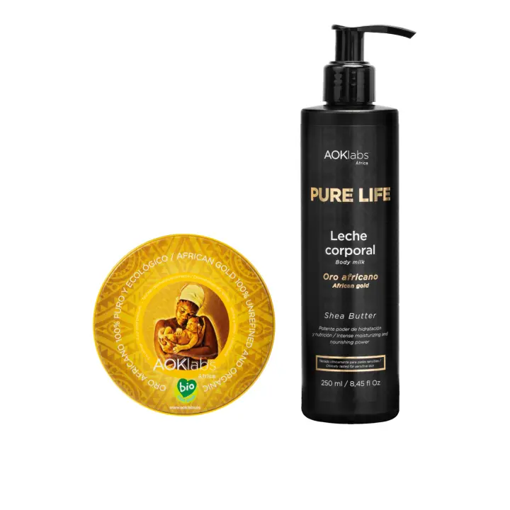 AOKLABS - Pack manteca de karité pura 100 % y bodymilk reafirmante - crema hidratante corporal  con oro africano apto para todo tipo de pieles - 1