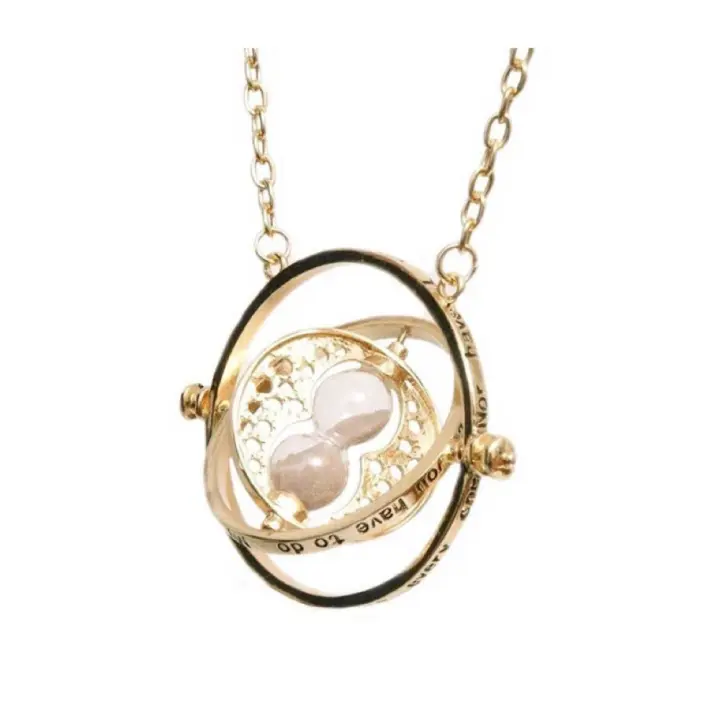 Colgante giratiempos con reloj de arena collar time turner giratorio metalico dorado alta calidad ideal para niños adultos mujeres hombres envio urgente - 1