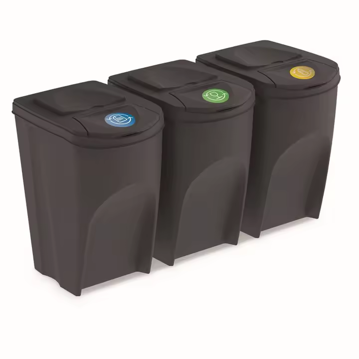 Juego de 3 cubos de reciclaje 105L PROSPERPLAST Sortibox de plastico en color antracita - 1