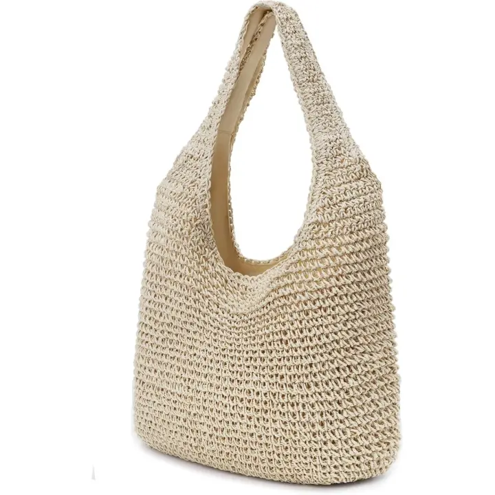 Bolsa de Playa de paja para Mujer, Bolsa de Playa Tejida de Verano, Bolso de mano de hombro, Bolso Bohemio - 1