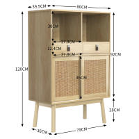 Aparador Premium 80x39,5x120 cm | Diseño Rustic nórdico | Puertas de Ratán Real Artesanal✨| 2 Cajones Profundos con Cierres Suaves + 2 Puertas con Detalle de Ratán + 2 Compartimientos para Decoración - details 3