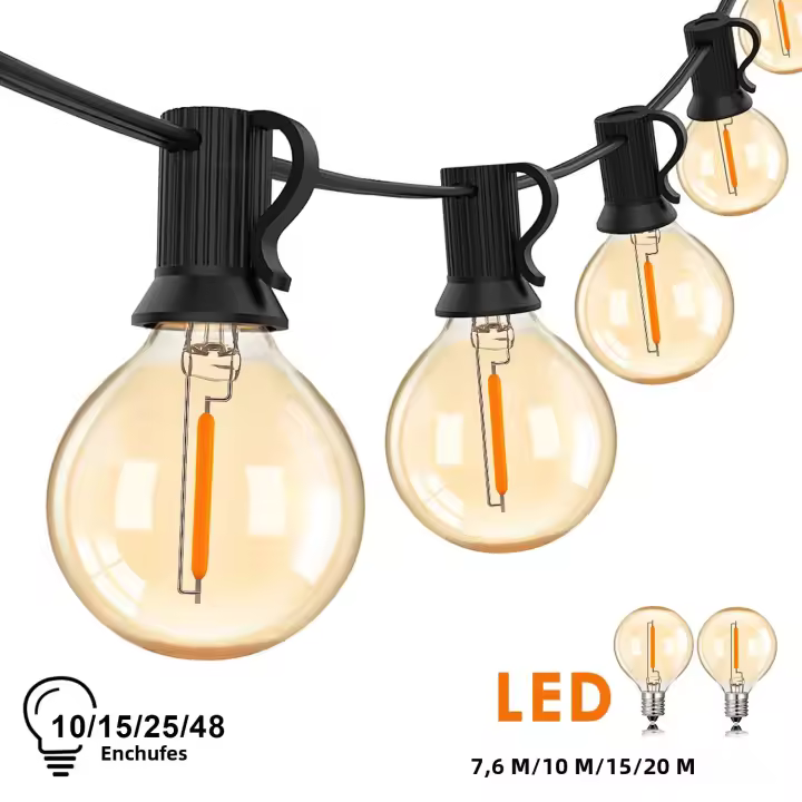 Luz De Cadena G40 Exterior Bombilla LED De Vidrio Ambarino Dimmer IP44 Impermeable Decoración Para Patio De Casa Garland De Luz Faeira Conectable - 1