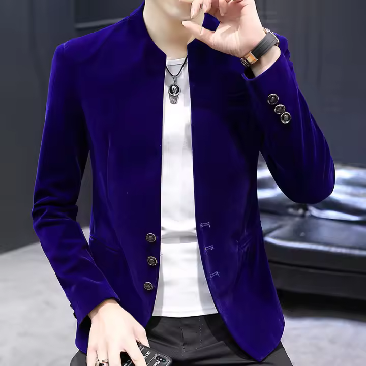 Camisa De Cuello Yuan Slim Fit En Veludo Estilo Coreano Moda Casual Para Hombres Abrigo Boutique Canario Nueva Version - 1