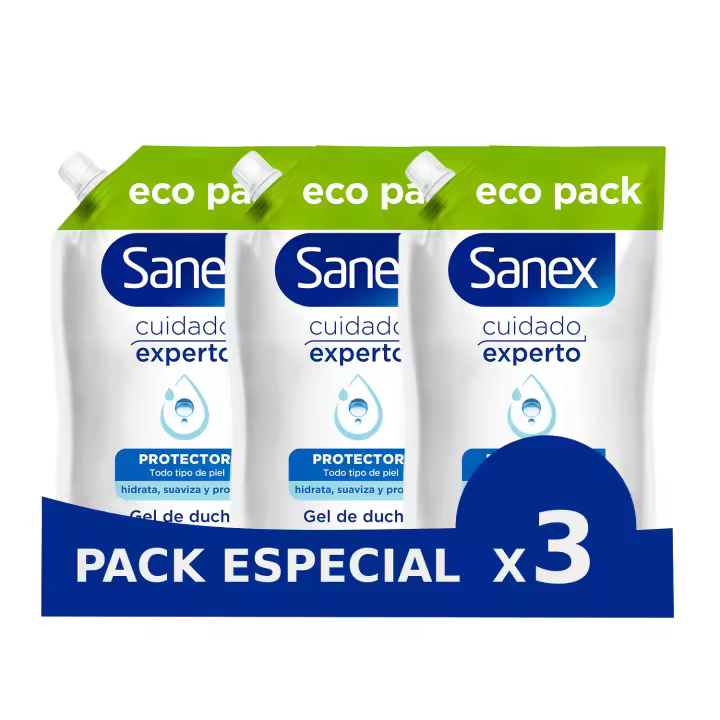 Sanex Pack x3 Recarga Gel de ducha hidratante Cuidado Experto Protector (950ml) - 1