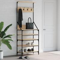 vidaXL Perchero con Zapatero Soporte para Ropa Estantes para Zapatos Color Gris sonoma,  Negro,  Roble ahumado y mas - details 4