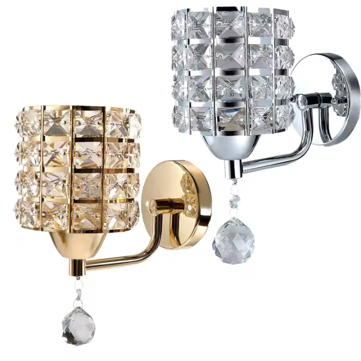 Lámpara De Pared Decorativa De Cristal Simplicidad Luz De Cristal Para Dormitorio Sala De Estar Dorado/Plata Iluminación De Cristal Para El Hogar - 1