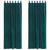 Cortinas Opacas vidaXL con Lazos para Colgar 2 pcs Verde Oscuro de Terciopelo - details 1