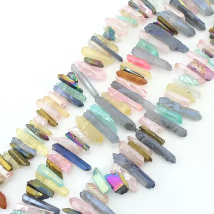 Talismán De Cuarzo Crudo Multicolor De 7.5 Pulgadas Perlas De Cristal De Cuarzo Con Agujero Para La Creación De Joyería DIY - 1