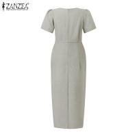 Vestido Bodycon Elegante De Verano ZANZEA Para Mujer Con Manga Corta Y Brecha En El Costado Vestido De Trabajo OL Con Cierre De Cremallera Y Decoración De Encaje Vestido Midi De Polyester - details 13