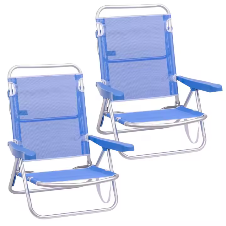 Pack de 2 sillas de playa bajas reclinables 4 posiciones convertibles en tumbona de aluminio y textileno Lola Home - 1