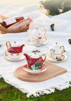 Juego De Tetera Y Taza De Cerámica Con Caja De Regalo Manija Plateada Dorada Vaso De Té De Navidad Cuchara Soporte Para Café Xmas Gifts - details 1