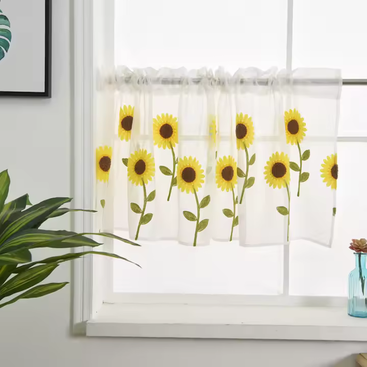 Cortina Valance Sutil Bordado De Hoja Con Cinta Voile Tratamiento De Ventana Para Ventanas Pequeñas/Cocina 39.4x19.7 Pulgadas 1 Panel - 1