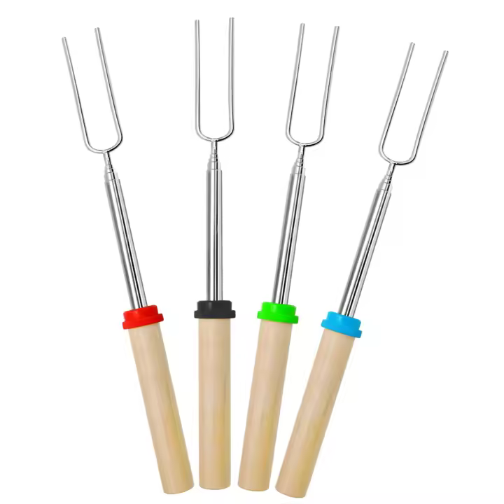Tenedores para tostar malvaviscos: palitos extensibles de acero inoxidable para asar y fogatas al aire libre. - 1