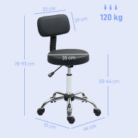 HOMCOM Taburete Giratorio Taburete con Ruedas y Respaldo Taburete de Trabajo con Altura Regulable 78-93 cm Asiento Tapizado de Cuero Sintético Negro - details 2
