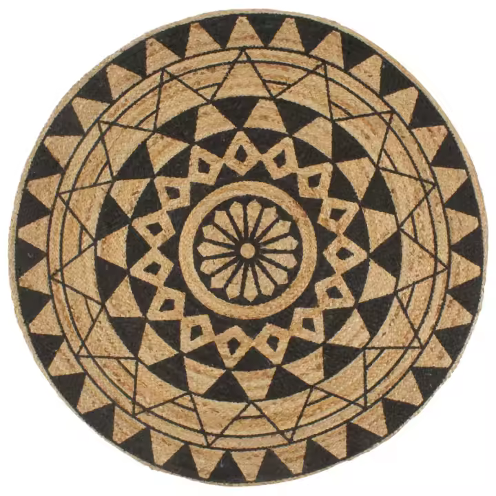 vidaXL Alfombra de yute tejida a mano con estampado negro 120 cm - 1