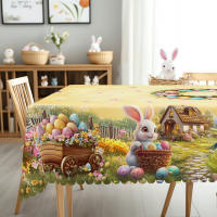 Mantel Redondo De Pascua 1 Con Patrón De Conejito Y Huevo En Primavera Impermeable Y Resistente Al Aceite Para Mesa Diaria Decoración De Jardín Y Terraza - details 3