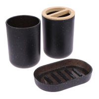 Porta Cepillo De Dientes Negro De Plástico Con Tapa De Bambú Dispensador De Loción Caja De Jabón Accesorios De Baño - details 7