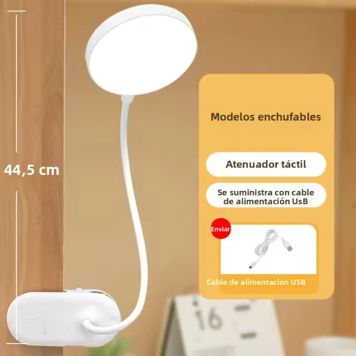 Lámpara De Mesa USB Recargable Lámpara De Escritorio Clip Lectura De Noche Luz LED Táctil 3 Modos Dimming Protección Ocular Con Cable De Enchufe - 1