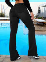 Jeans Para Mujeres Cintura Alta Suaves Elásticos Cómodos Pantalones De Mezclilla Micro De Pierna Ancha Estilo Casual - details 8