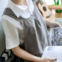 Delantal De Lino Transpirable Retro Para Mujer Para El Hogar Y El Trabajo Doméstico Estilo Japonés Anti Suciedad Para Cocina Café Salon De Uñas - details 2
