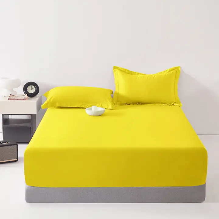 Sábana De Poliéster 100% Ultra Profunda Para Cama Amarilla Mate Suave Y Transpirable Para Muelles 45-60cm Sin Estampado - 1