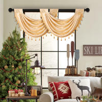 Valance De Cortina De Punto Europeo Dorado Con Patrón Geométrico Para Decoración De Escena De Navidad Material Poliéster 100% - details 9