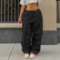 Pantalones Cargo Holgados Y2K Para Mujer Talla Grande Cintura Baja Estilo Streetwear Con Bolsillos Y Cinturón De Poliéster - details 7